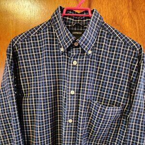 Men's Small Express Blue/Black/White Plaid Long Sleeve Button Down Shirt